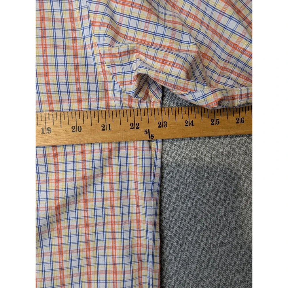 Brooks Brothers Polo Shirt Mens M Orange Blue Plaid Supima Cotton Non-Iron - Picture 4 of 9